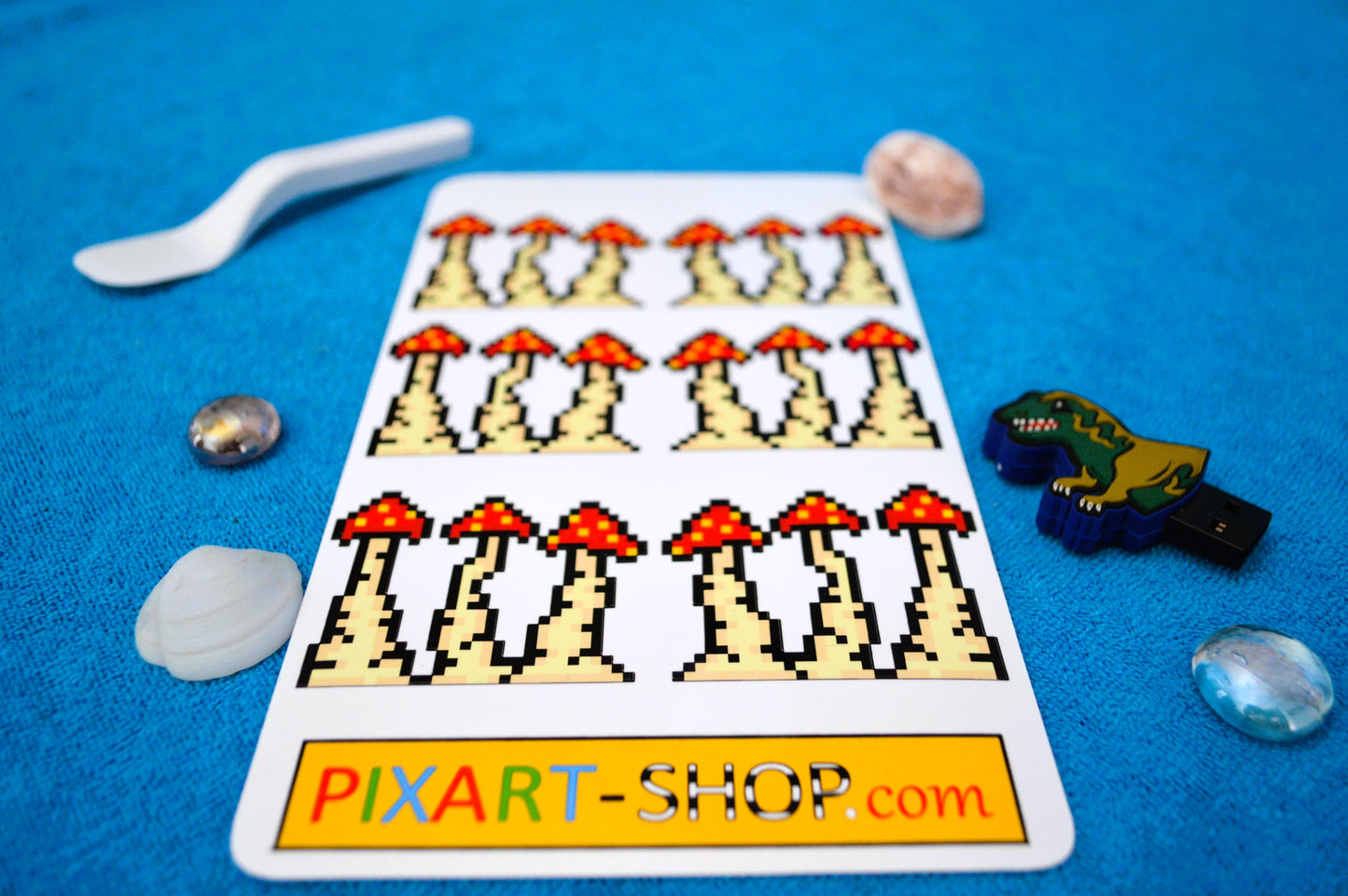 6 Stickers Pixel Art "MUSHROOMS"