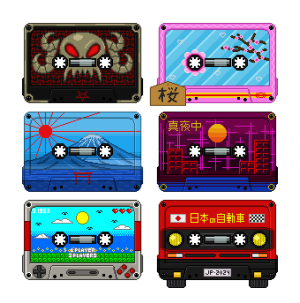 6 Stickers Pixel Art "80'S CASSETTE TAPES"-Small